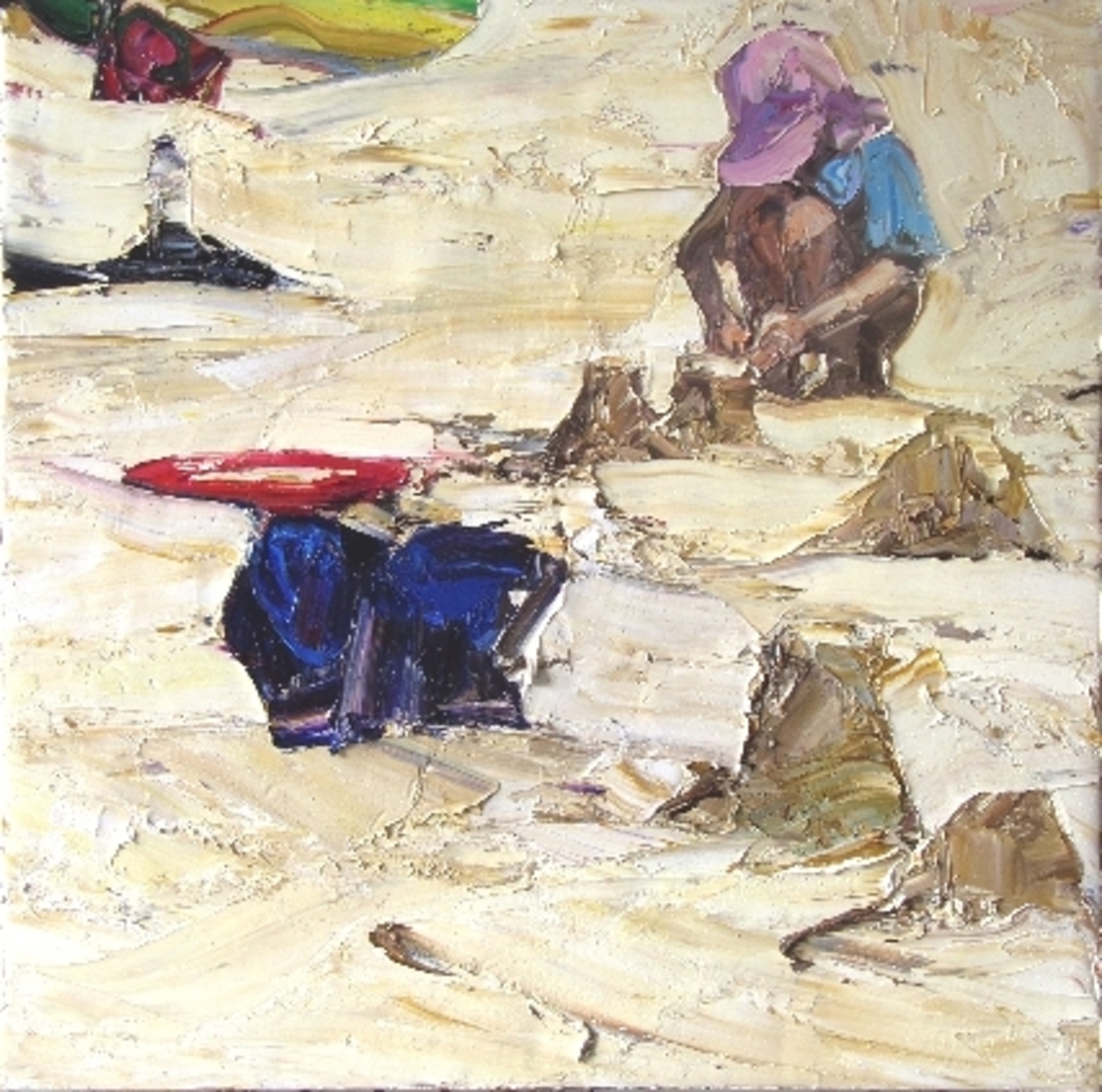 Beach figures (pink hat and sandcastles)